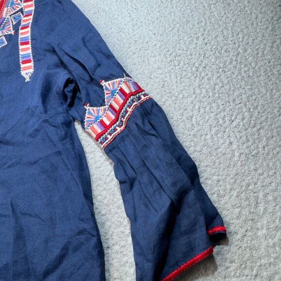 Johnny Was Blouse Womens Small Blue Embroidered Peasant Top Boho Ethnic Bib - Picture 13 of 15